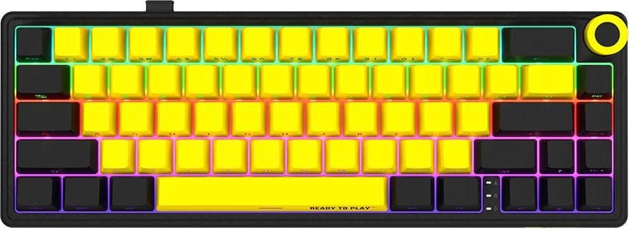 Клавиатура Lorgar KBP70MW, безжична, механична, Toxic Purple Linear суичове, гейминг, RGB подсветка, черно-жълта, USB