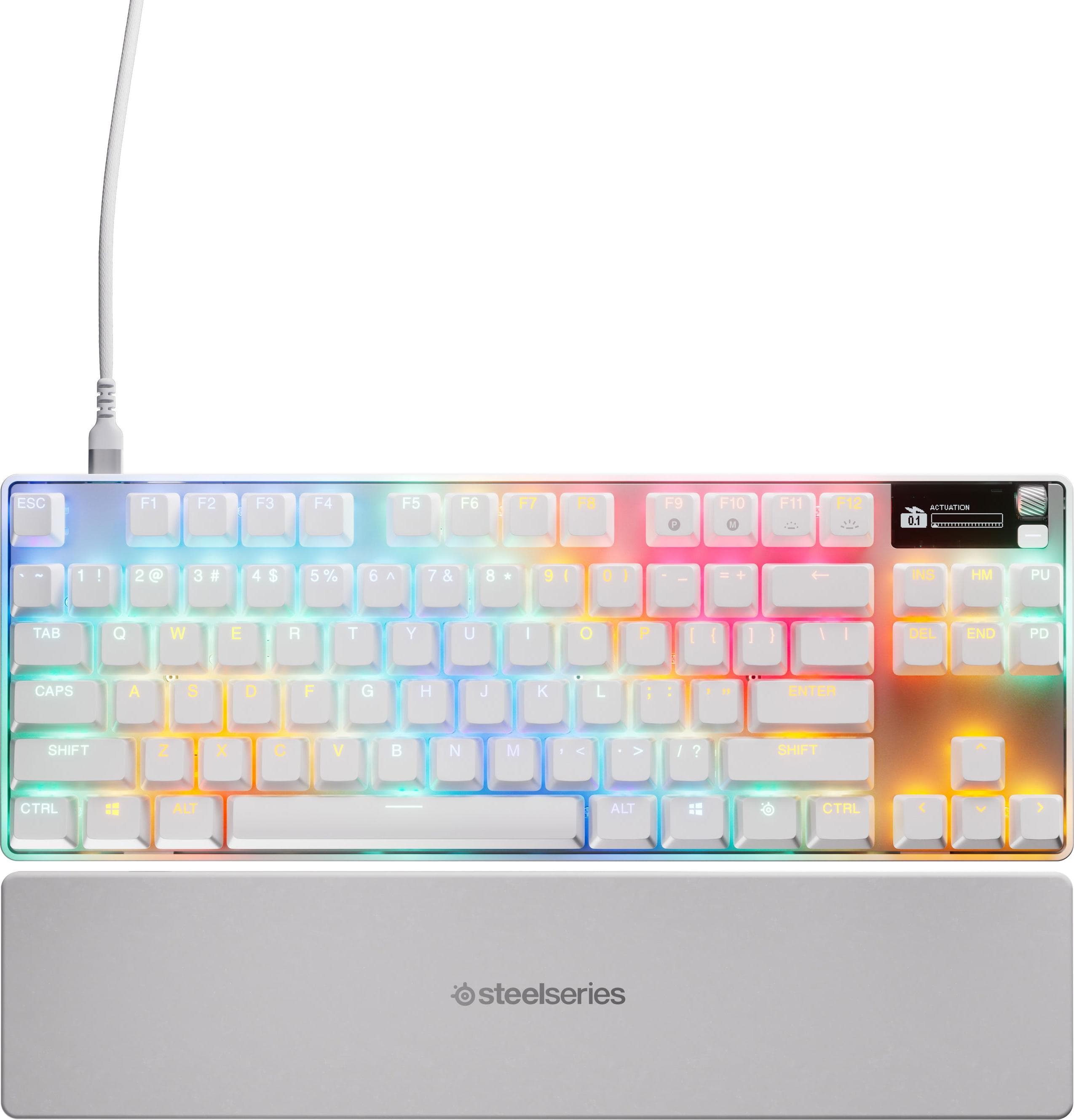 Клавиатура SteelSeries Apex Pro TKL Gen 3, механична, OmniPoint 3.0 Adjustable HyperMagnetic суичове, гейминг, RGB подсветка, UK подредба, бяла, USB