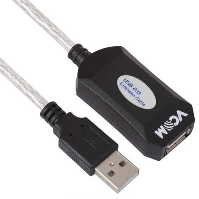 Кабел VCom CU823-20m, USB A(м) към USB А(ж), 20m, бял