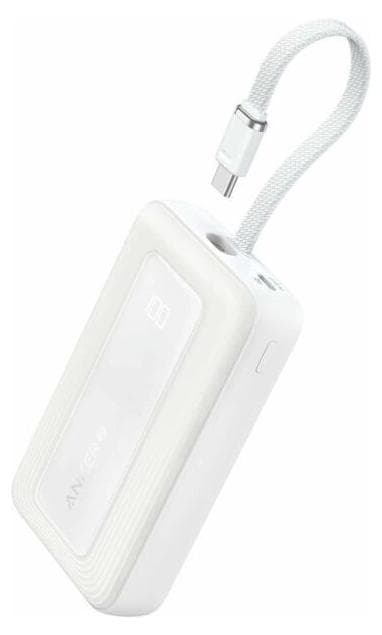 Външна батерия с вграден USB-C кабел, USB-C и USB-A портове и технология за бързо зареждане - Anker Zolo Power Bank 30W 20000 mAh (бял)