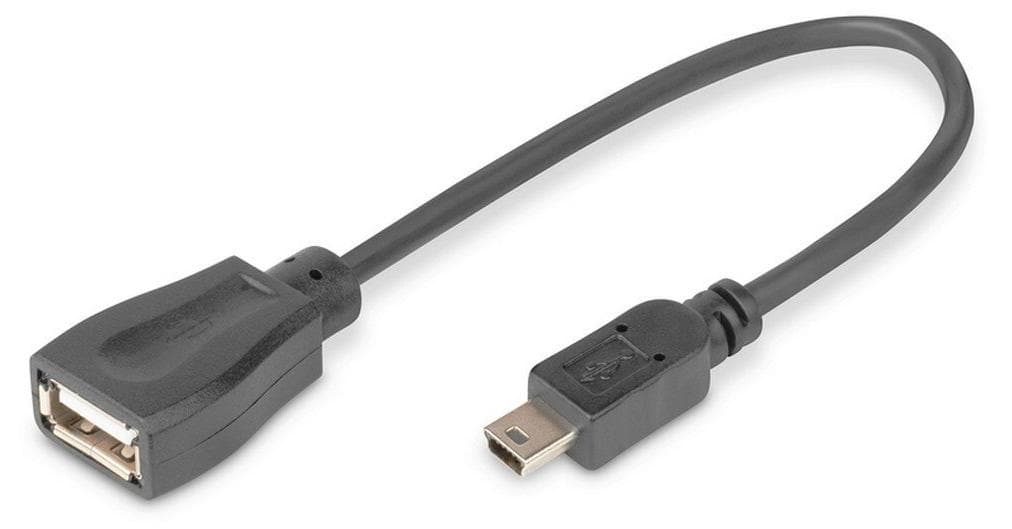 Кабел Assmann AK-300310-002-S, от USB Type A(ж) към USB Mini B(м), 0.2m, черен
