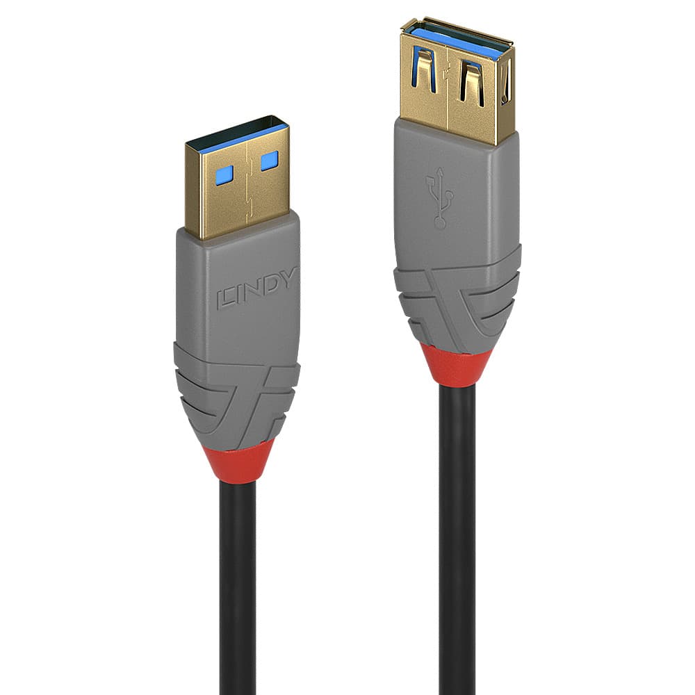 Кабел Lindy Anthra Line, от USB Type-A 3.0 (м) към USB Type-A 3.0 (ж), 2.0 м, черен