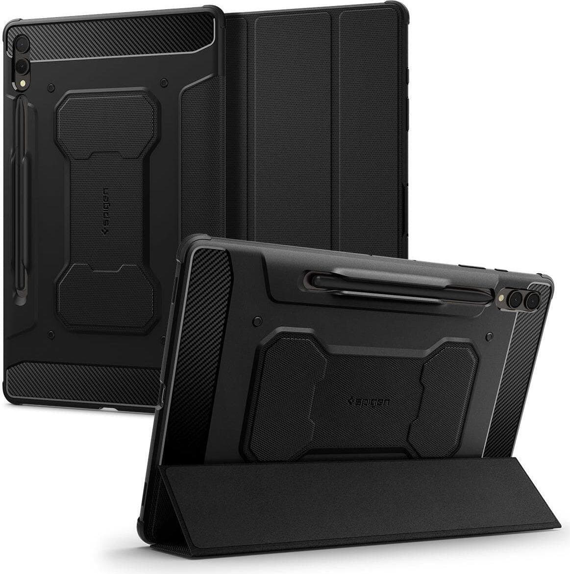 Хибриден удароустойчив кейс с поставка за Samsung Galaxy Tab S9 Plus - Spigen Rugged Armor Pro Case (черен)