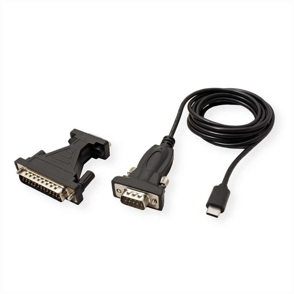 Кабел Roline 12.99.1162, USB C(м) към Serial DB-9/DB25(м), 1.8m, черен