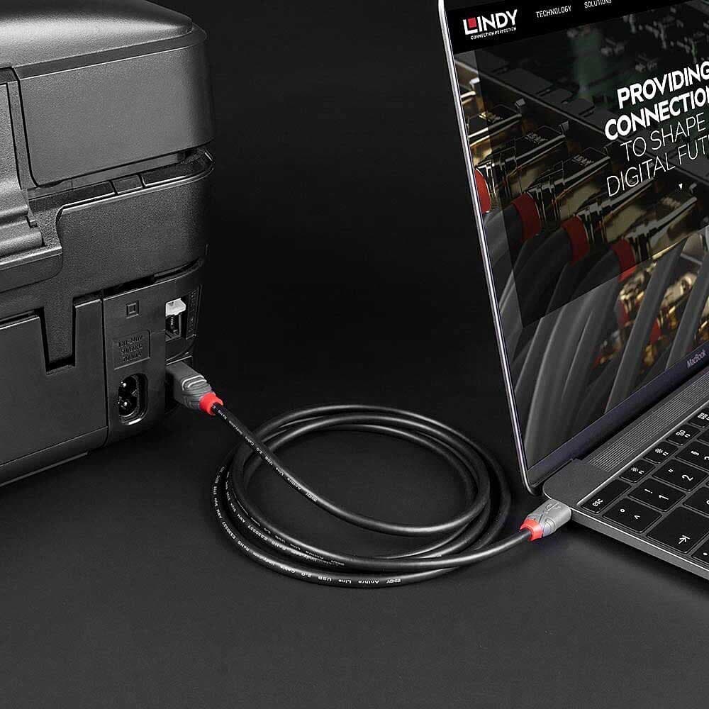Кабел Lindy Anthra Line (36943), от USB-C(м) към USB-B(м), 3m, черен, 480Mbps