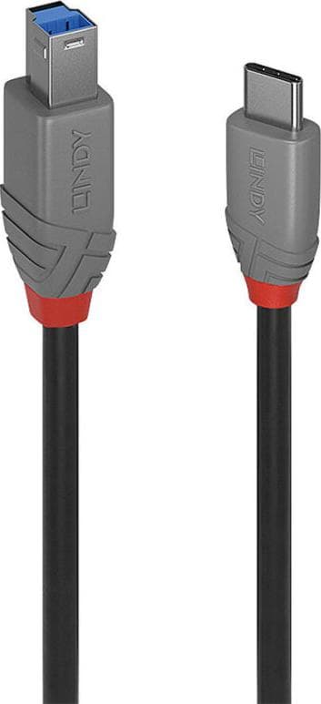 Кабел Lindy Anthra Line, от USB-C(м) към USB-B(м), 0.5m, черен