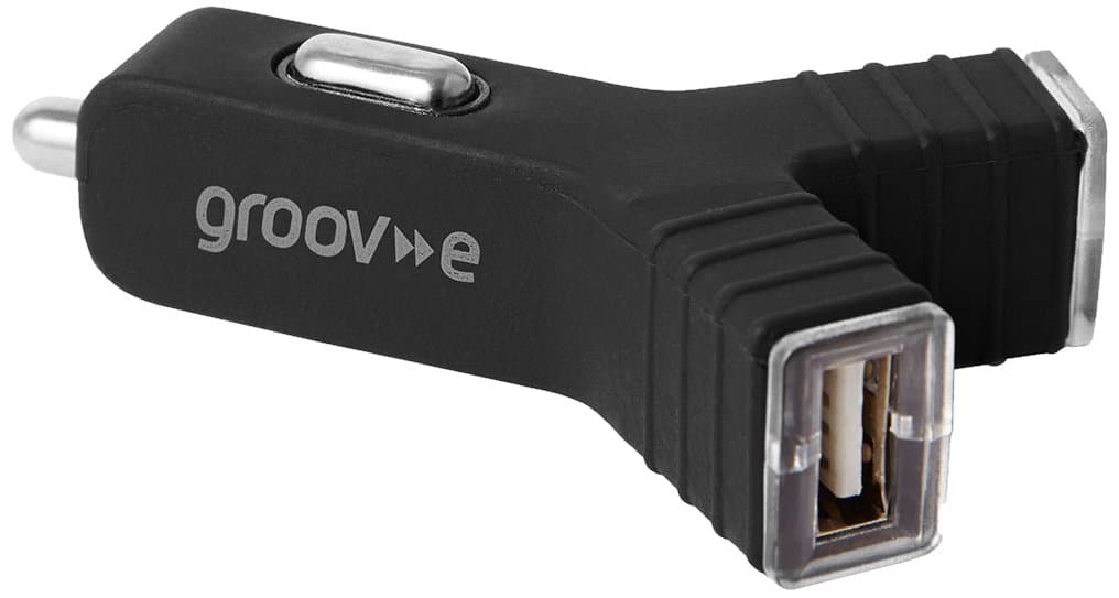Зарядно устройство за кола Groov-e 50GVCC2/BK, от автомобилна запалка към 2x USB, 12V/24V, 2.4A, черно