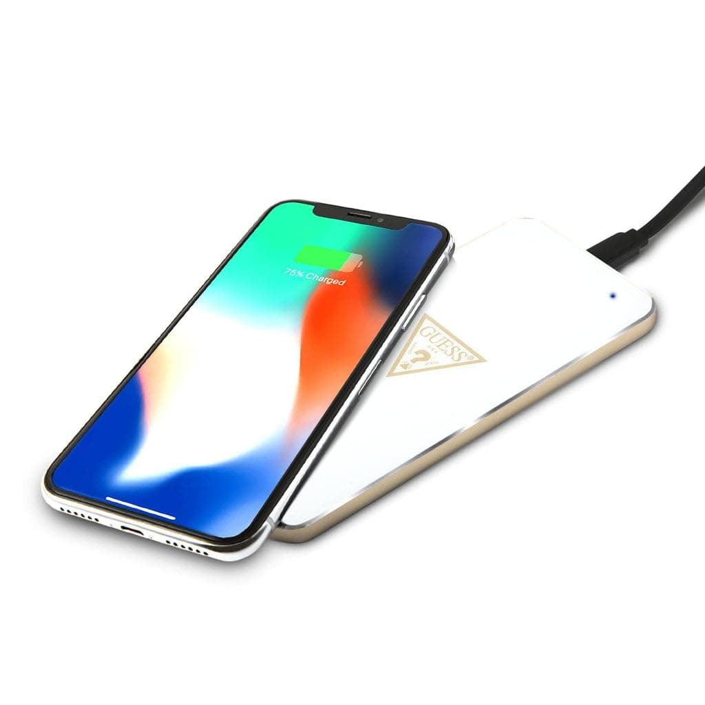 Безжично зарядно устройство Guess Inductive Wireless Charger (GUWCP850TLWH), от USB Micro B(ж) към безжично зарядно, 5V/1A, бяло