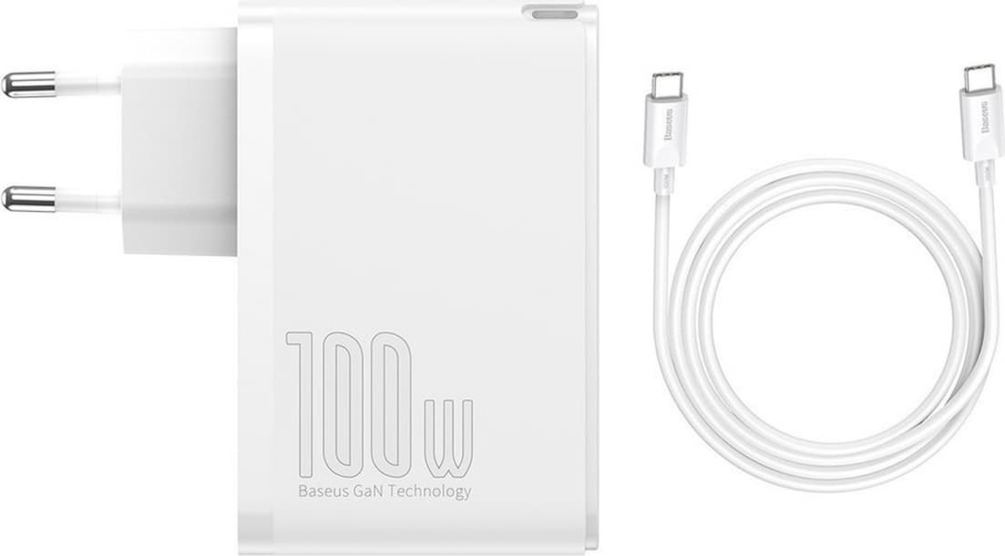 Зарядно устройство Baseus GaN 2 Pro (CCGAN2P-L02), от контакт към 2x USB A, 2x USB C, 20V/5A, бяло, 100W