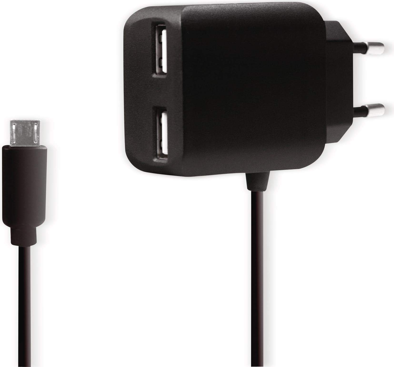 Зарядно устройство LogiLink PA0157, от контакт към 2x USB А(ж) / USB Micro B(м), 5V, 2.1A, черно