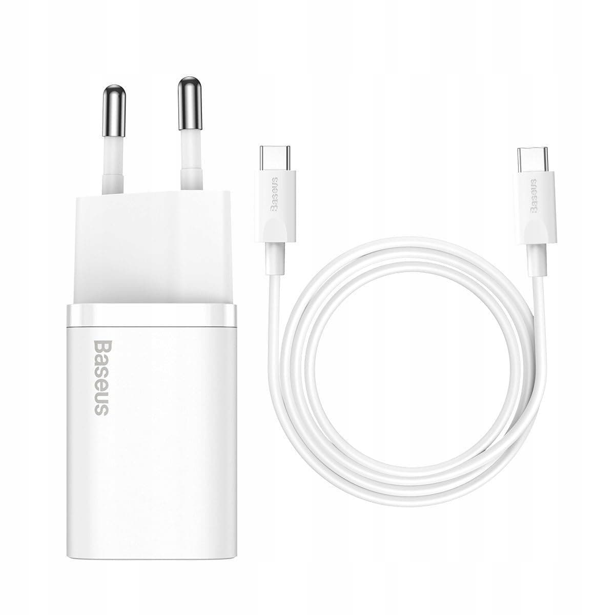 Зарядно устройство Baseus Super Si в комплект с USB C кабел 25W (TZCCSUP-L02), от контакт към USB C(ж), 0.7A, бяло