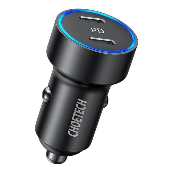 Зарядно устройство Choetech Dual (C0054), от автомобилна запалка към 2x USB C(ж), черно, 36W