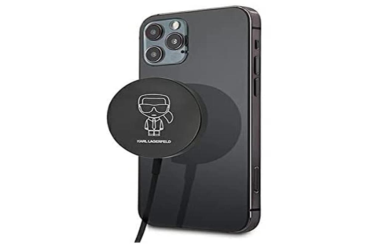Безжично зарядно Karl Lagerfeld USB-C Magnetic Wireless Qi Charger (KLCBMSIKBK), от USB-C(м) към безжично зареждане, за Apple iPhone с MagSafe, черна