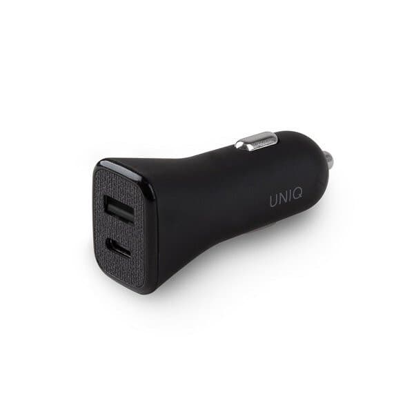 Зарядно за кола Uniq Votra Duo P30 USB & USB-C QC 3.0 Car Charger, от автомобилна запалка към 1x USB-A(ж)/1x USB-C(ж), 5V/2.4A; 5V/3A; 9V/2A; 12V/1.5A, 30W, черно