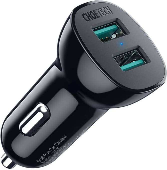 Зарядно за кола Choetech Dual Quick Charge 3.0 Car Charger 30W (C0051), от автомобилна запалка към 2x USB-A(ж), 5V/2.4A, черно