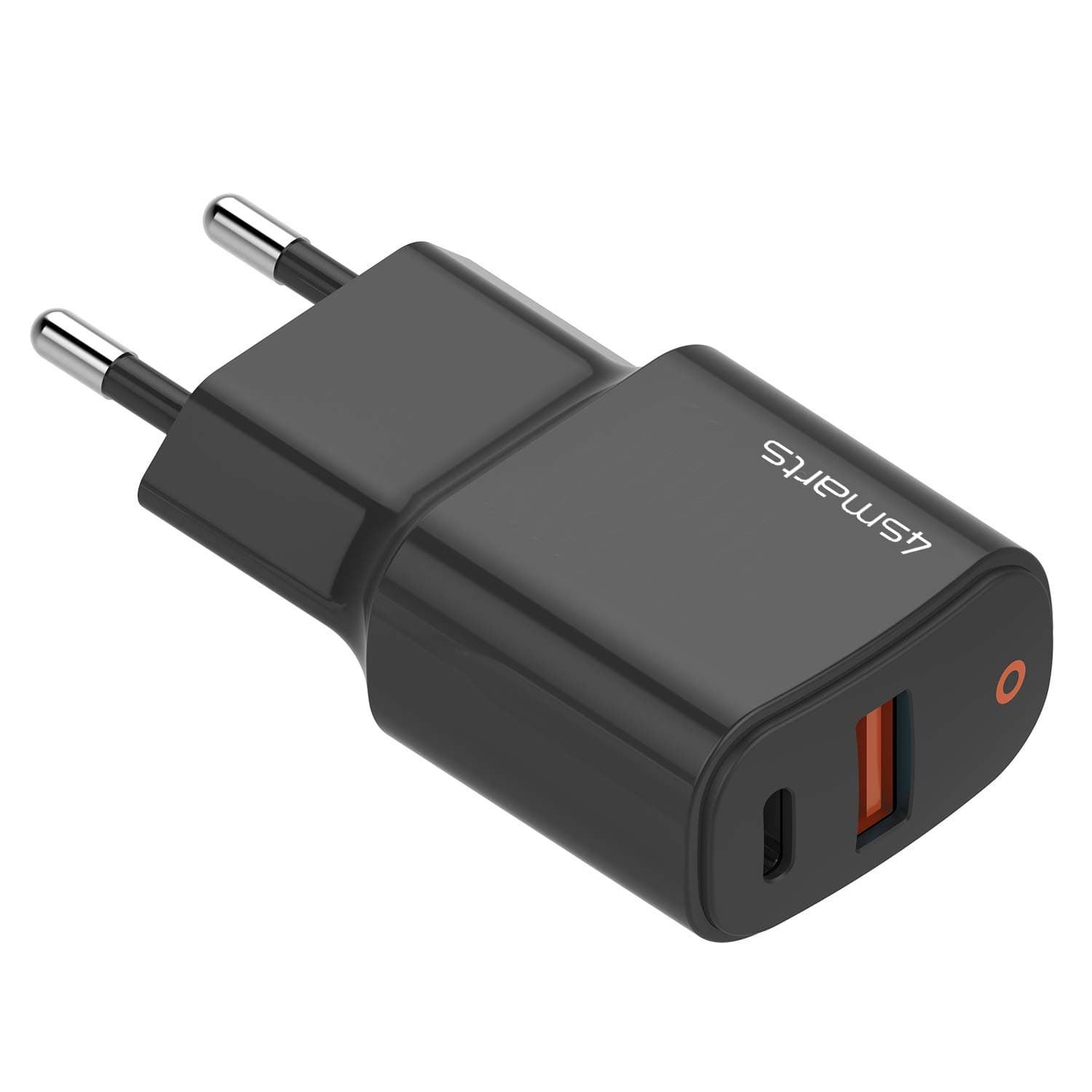 Зарядно устройство 4smarts Wall Charger DoublePort 20W with Quick Charge and PD (468583), от контакт към USB C(ж)/USB A(ж), 5V/3A; 9V/2.22A; 12V/1.67A, черно