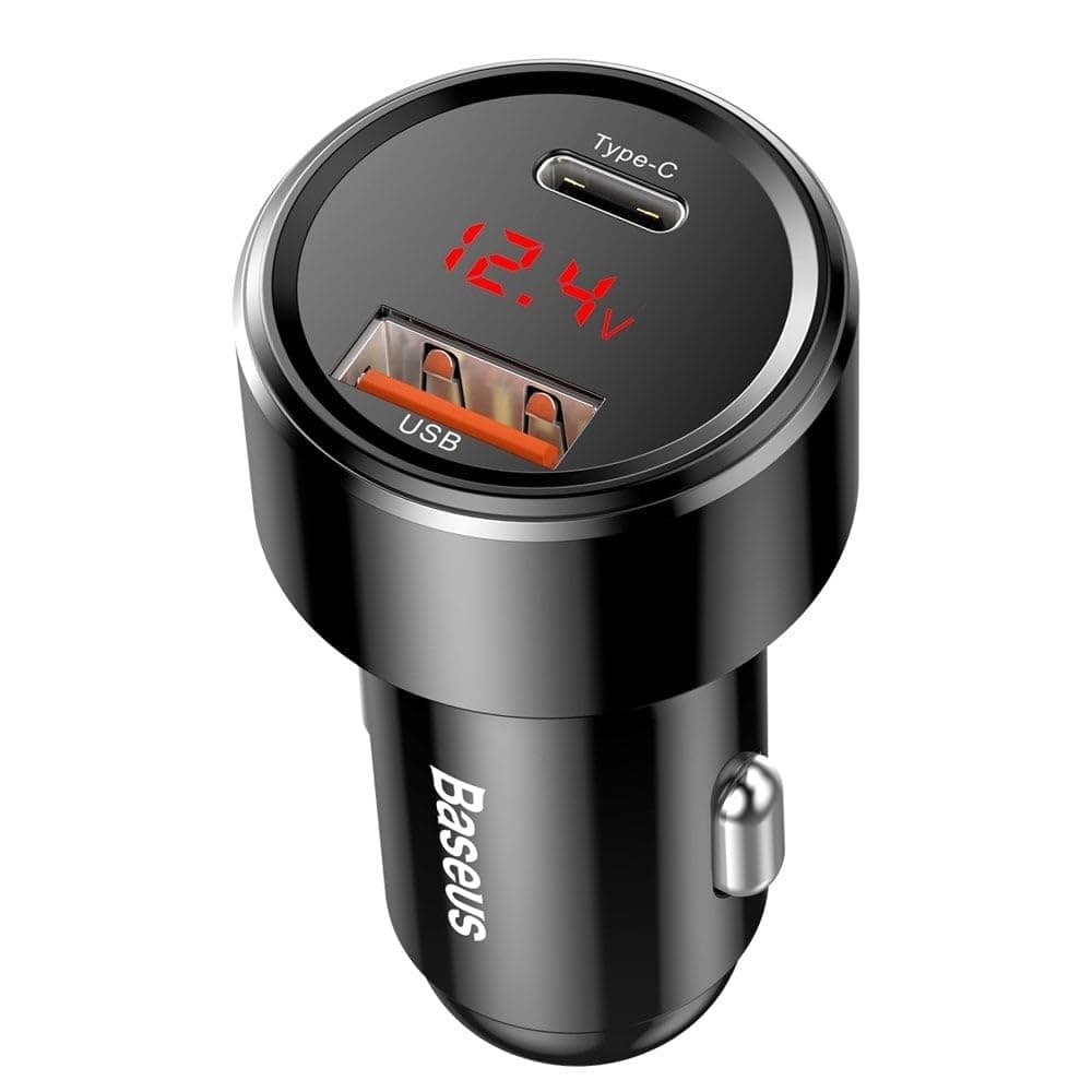 Зарядно за кола Baseus Dual USB & USB-C QC 4.0 Car Charger 45W (CCMLC20C-01), от автомобилна запалка към USB C(ж)/USB A(ж), черно