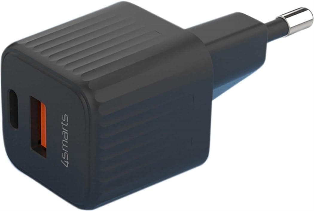 Зарядно устройство 4Smarts VoltPlug Duos Mini black (540131), от контакт към 1x USB-A(ж)/1x USB-C(ж), 12V/1.67A, 20W, черно