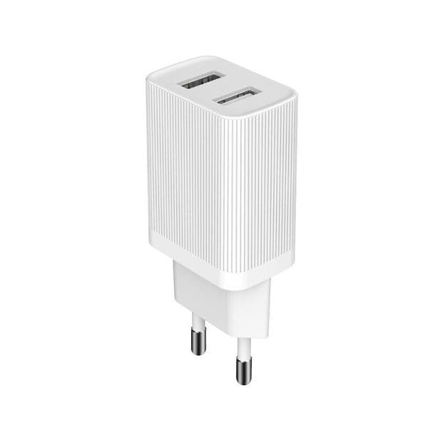Зарядно устройство Kingkong WP-U79, от контакт към 2x USB-A(ж), 5V/2.1A, 12W, бял