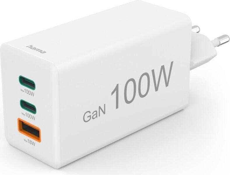 Зарядно устройство Hama 201997, от контакт към 2x USB-C(ж), 1x USB-A(ж), бяло, 100W