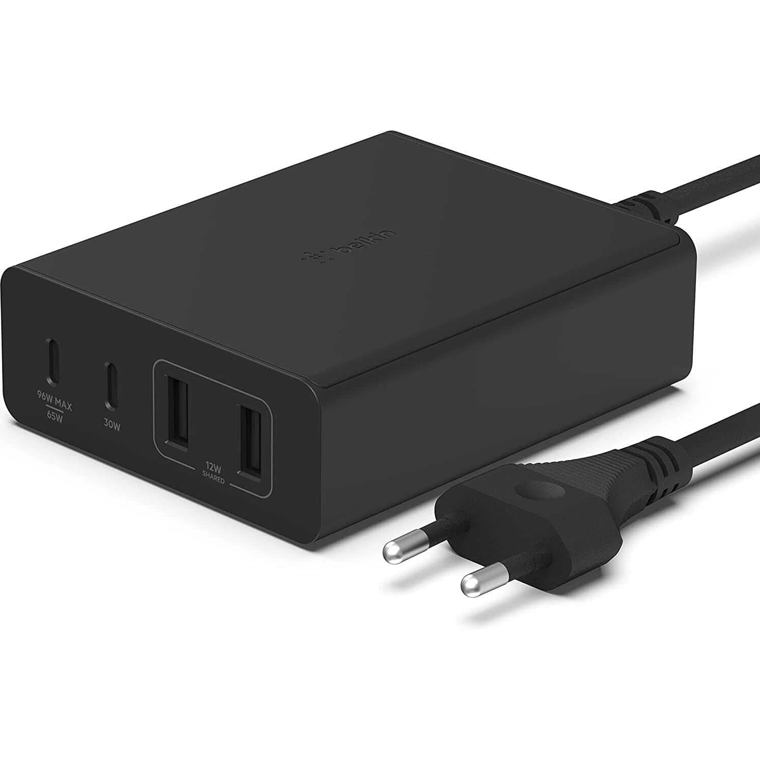 Зарядно устройство Belkin Boost Charge Pro 4-Port GaN Charger, от контакт към 2x USB-A(ж)/2x USB-C(ж), 108W, черно