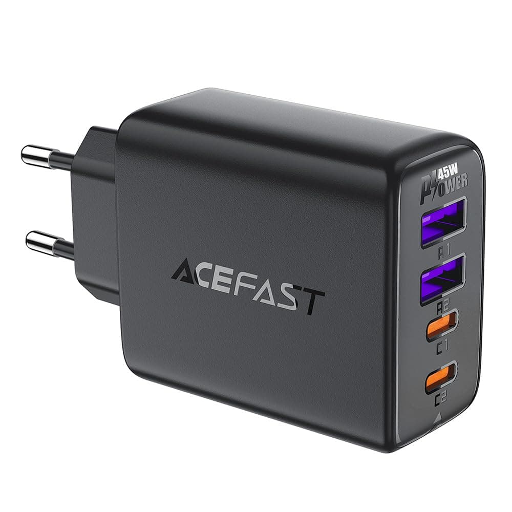 Зарядно устройство Acefast A61, от контакт към 2x USB-C(ж), 2x USB-A(ж), 20V/2.25A, черно, 45W