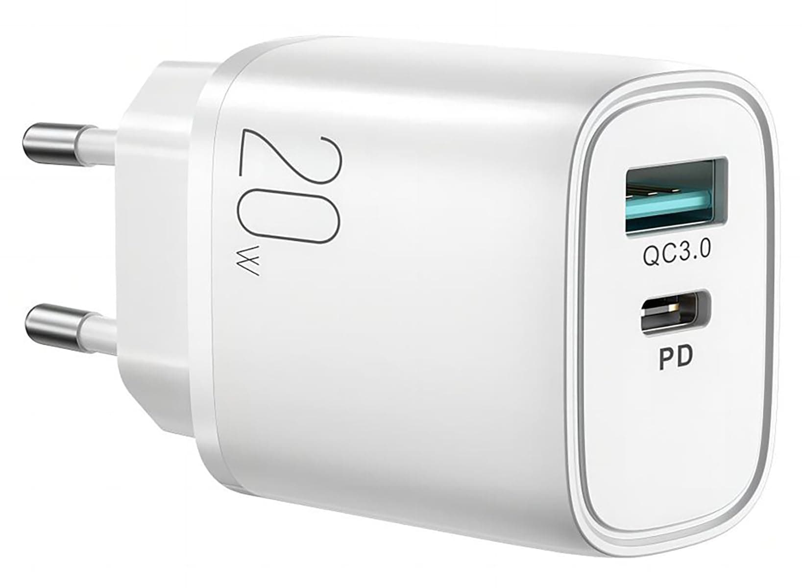 Зарядно устройство Joyroom L-QP2011, от контакт към 1x USB-C(ж), 1x USB-A(ж), 12V/1.67A, бяло, 20W