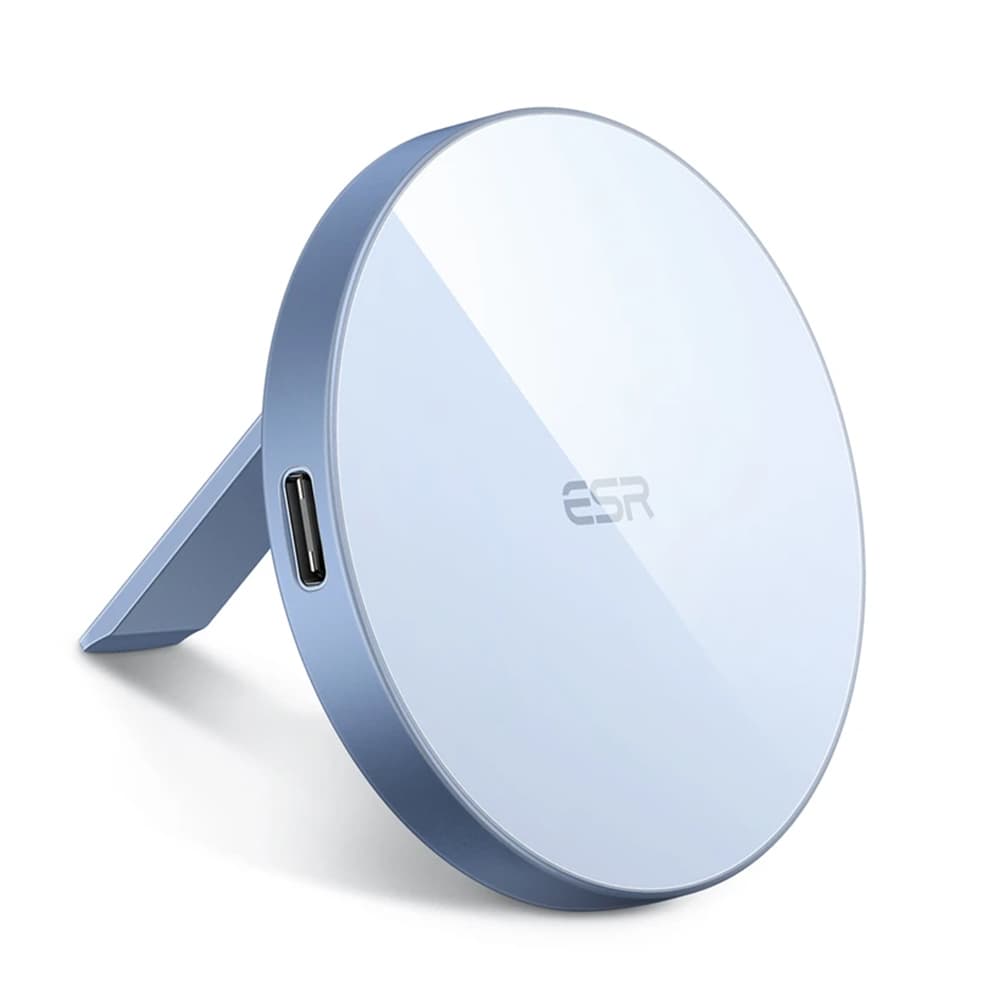 Безжично зарядно ESR HaloLock Magnetic, от USB-C(ж) към безжично зареждане, 9V/2A, синьо, кабел от USB-C към USB-C