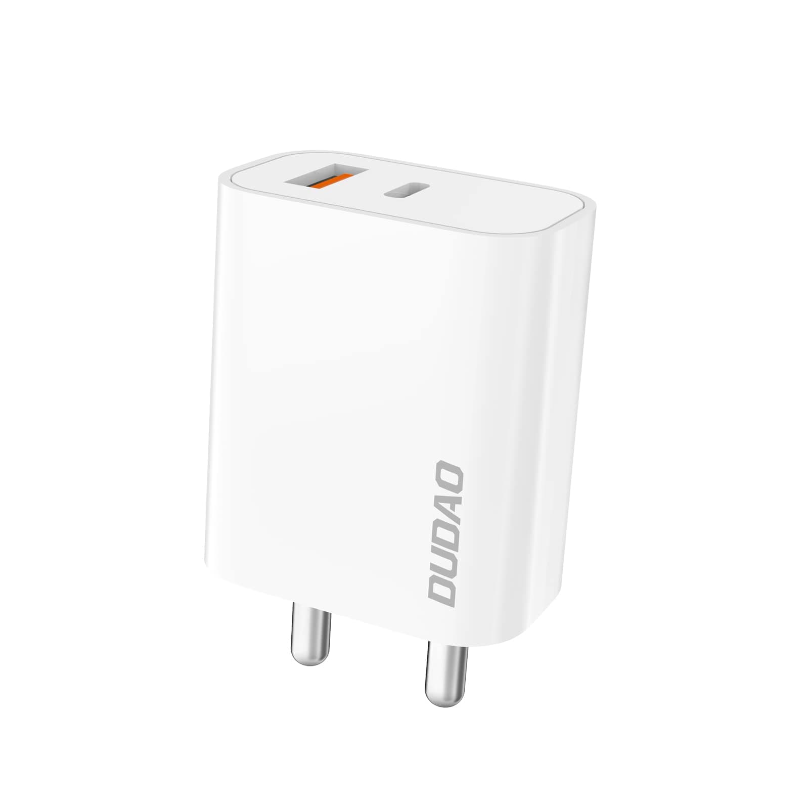 Зарядно устройство Dudao A6xsEU, от контакт към 1x USB-C(ж), 1x USB-A(ж), 12V/1.67A, бяло, QC 3.0