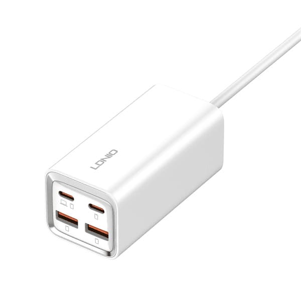 Зарядно устройство LDNIO A4610C, от контакт към 2x USB-C(ж), 2x USB-A(ж), 20V/3.25A, бяло, 65W, PD 3.0