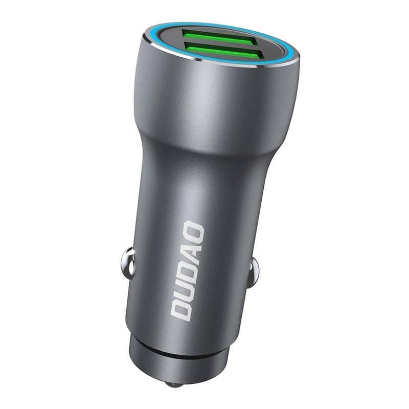 Зарядно устройство Dudao R4 Plus, за кола, от автомобилна запалка към 2x USB-A(ж), 12V/1.5A, сиво, 18W