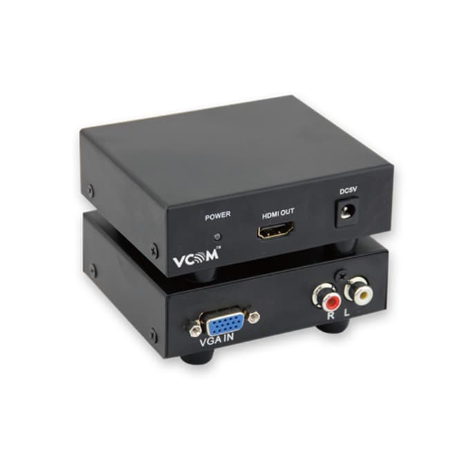Конвертор VCom DD491, от VGA(ж), 2x RCA Chinch(ж) към HDMI(ж), черен