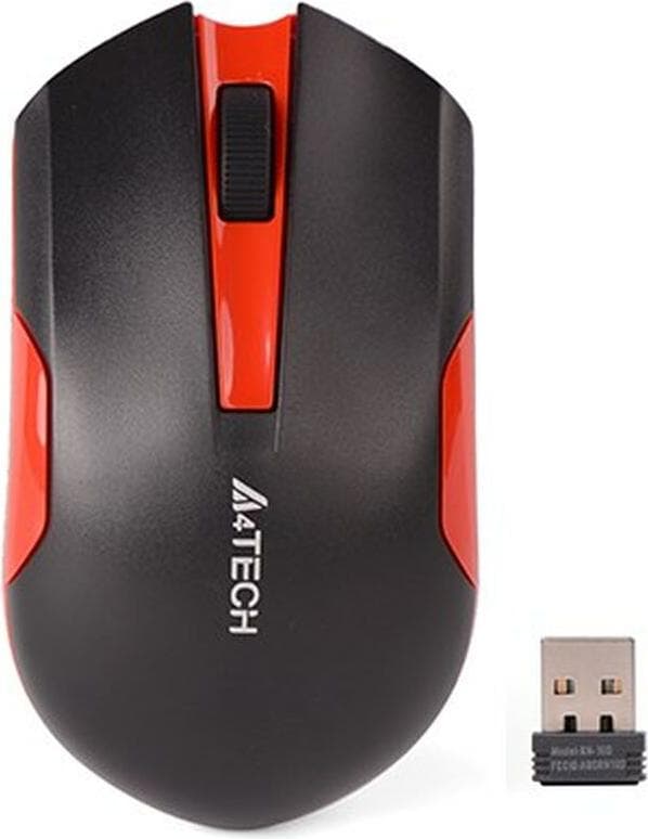 Мишка A4Tech G3-200N, оптична (1200 DPI), безжична, USB, черен/червен