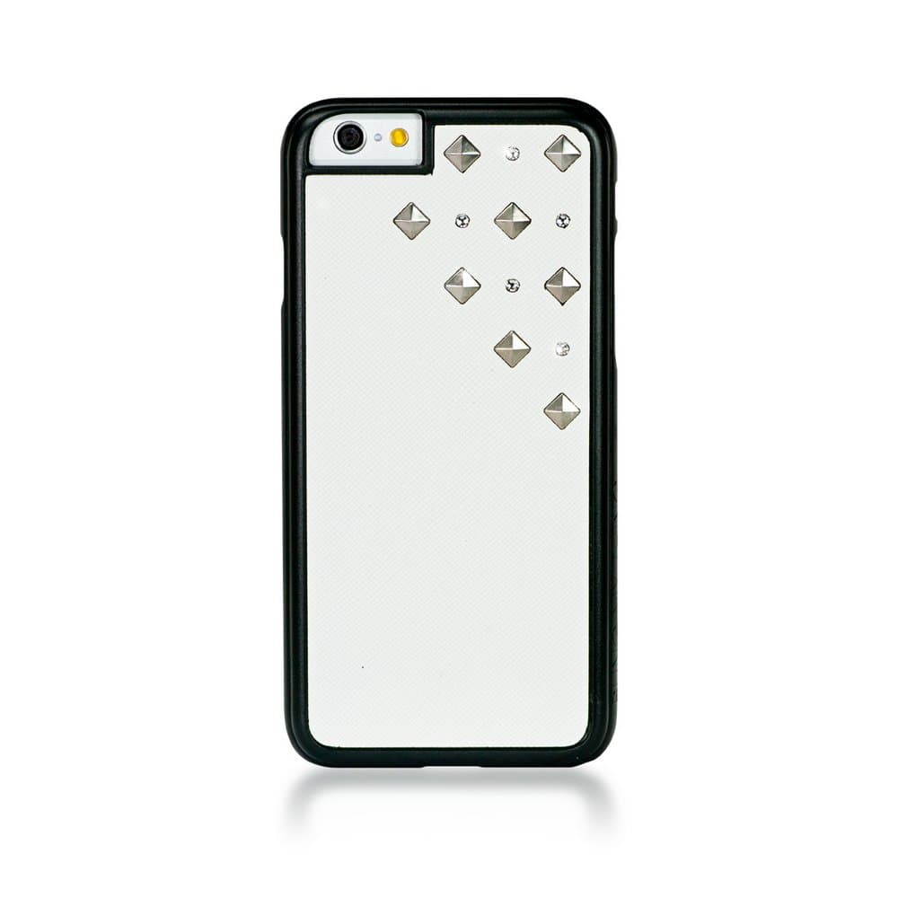 Кожен кейс с кристали Сваровски за iPhone 6, iPhone 6S - Bling My Thing Metallic Polar Blizzard (бял-черен)