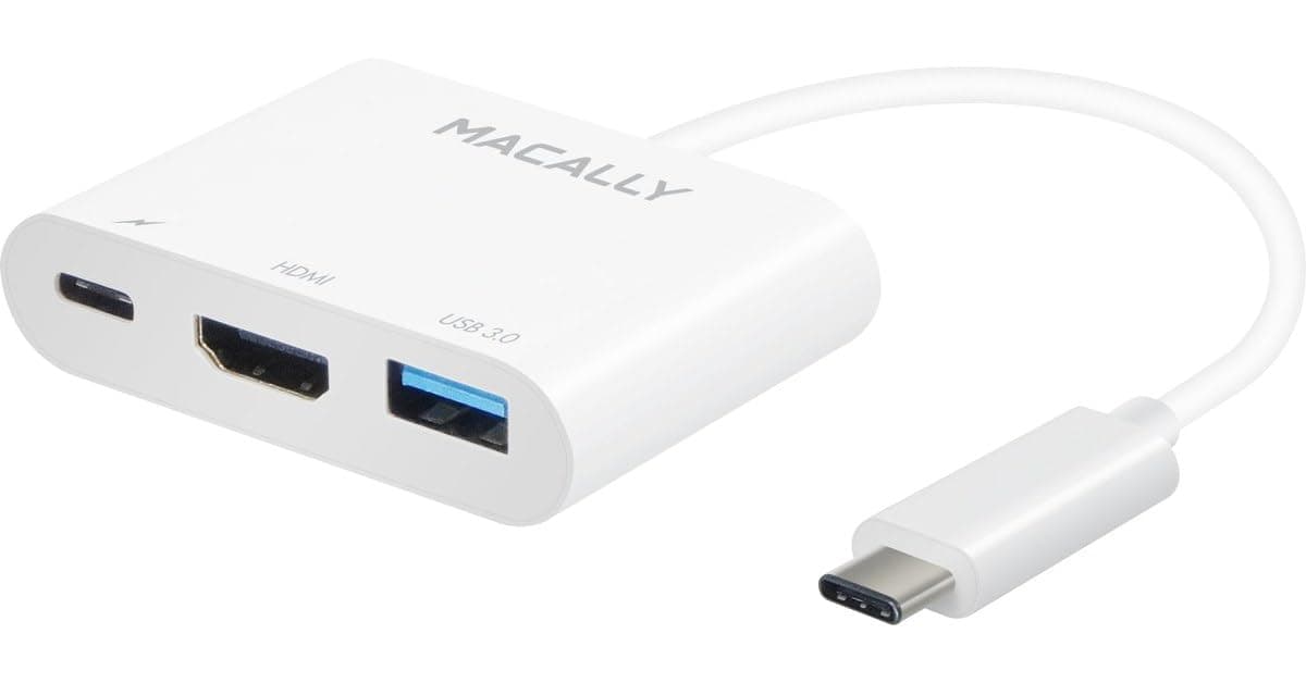 Адаптер Macally UCHDMI4K, от USB-C(м) към HDMI(ж), USB-C(ж), USB-A(ж), бял