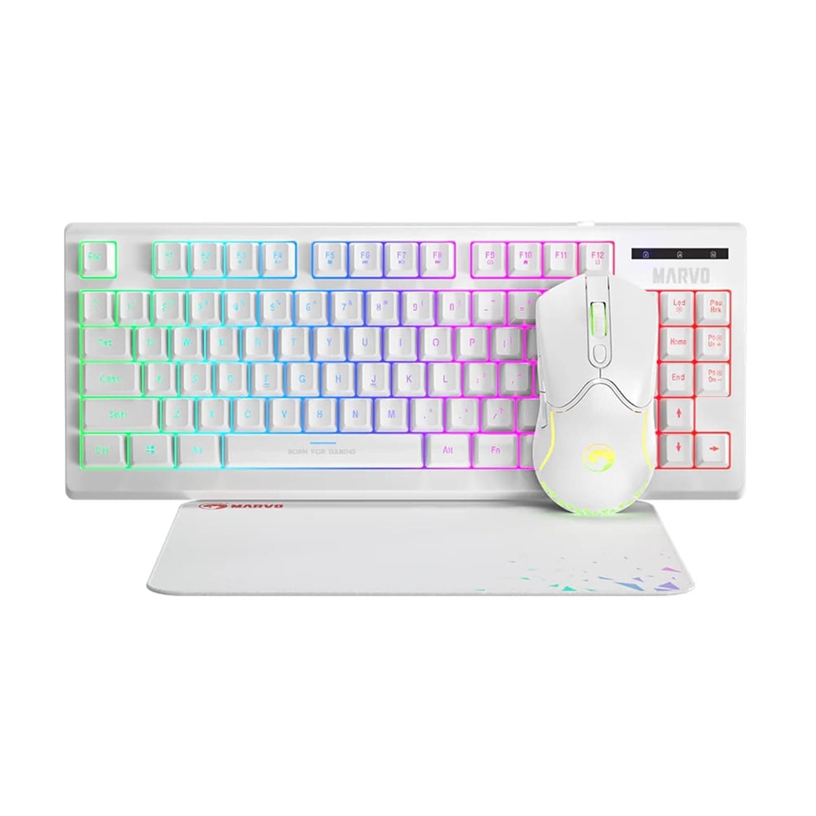 Комплект клавиатура, мишка и пад Marvo CM310 White, подсветка, мишка (3200 dpi), USB, бели