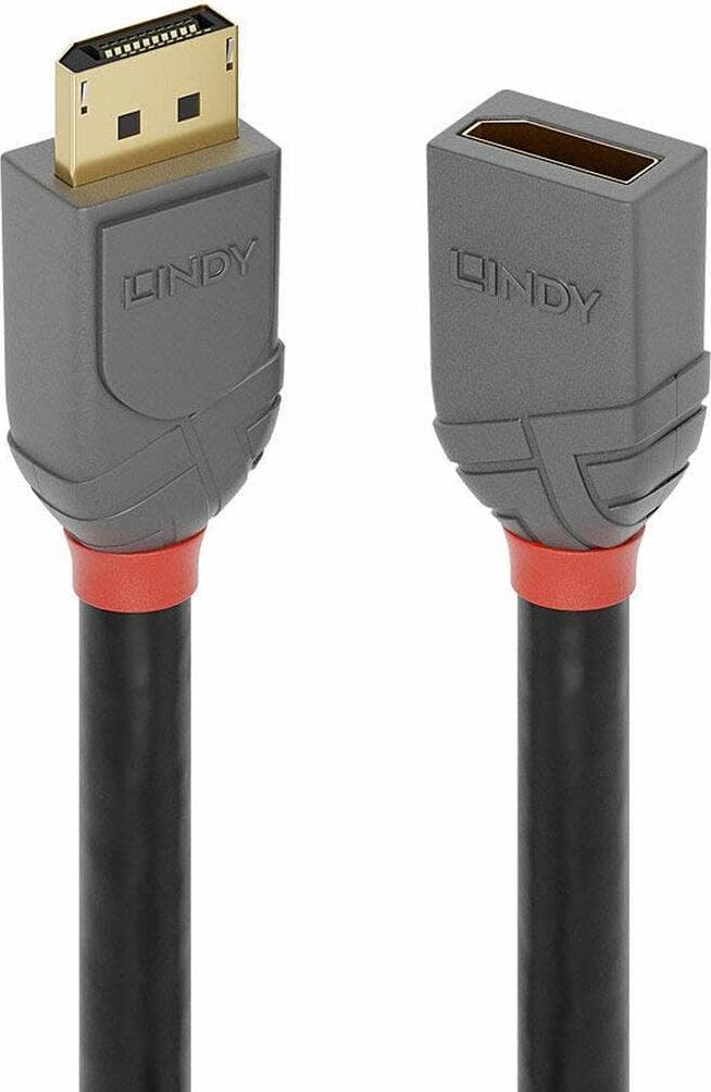 Кабел Lindy Anthra Line, от DisplayPort 1.4 (м) към DisplayPort 1.4 (ж), 2.0 m, черен