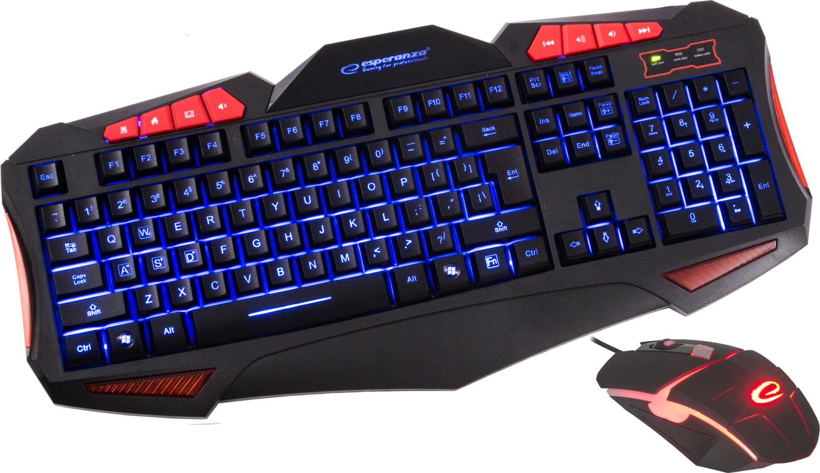 Комплект клавиатура и мишка Esperanza EGK3000, гейминг, 2400dpi, USB, черни