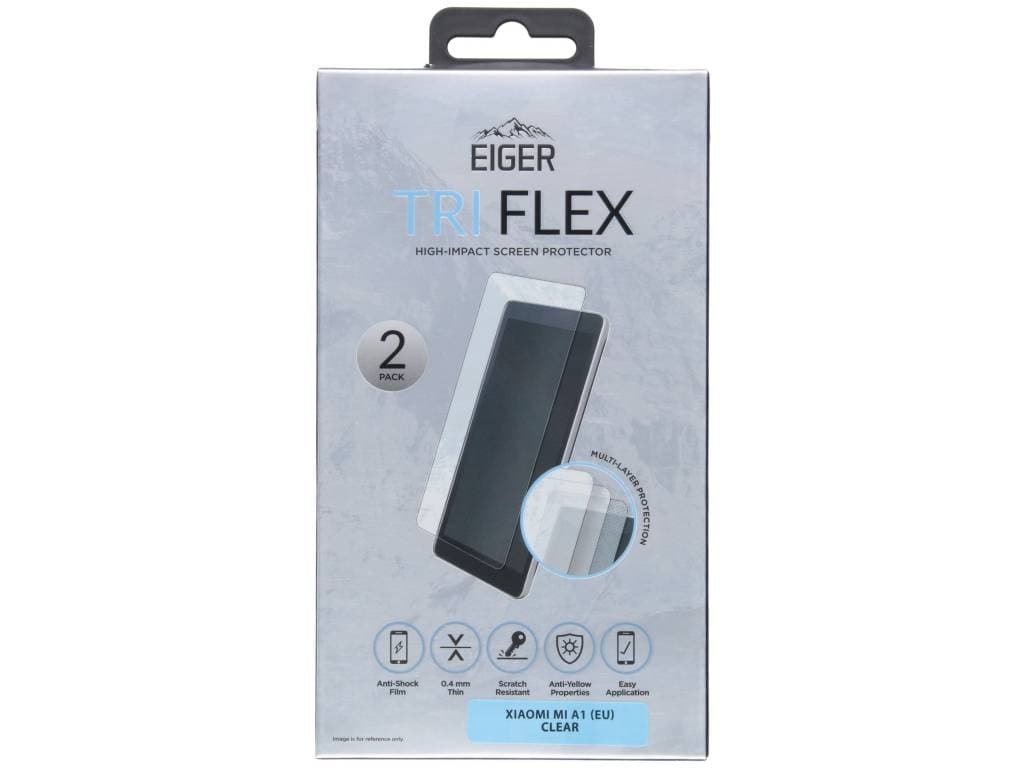 Протектор от закалено стъкло /Tempered Glass/ Eiger Tri Flex High Impact за Xiaomi Mi A1, 0.4mm, два броя