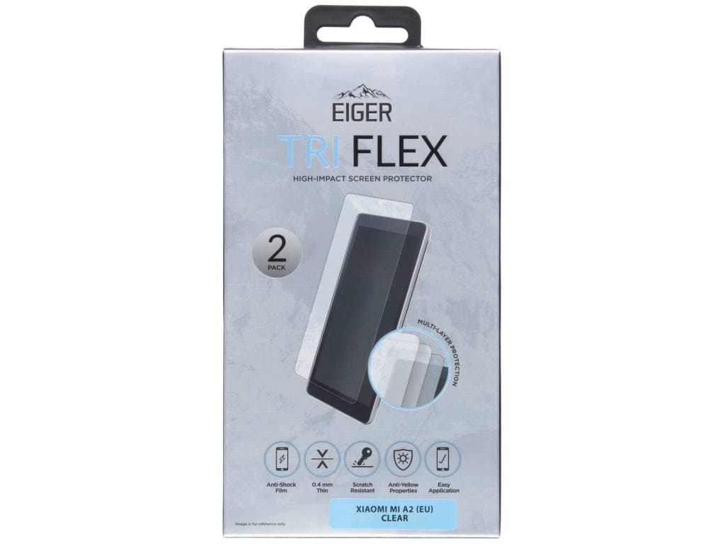 Протектор от закалено стъкло /Tempered Glass/ Eiger Tri Flex High Impact за Xiaomi Mi A2, 0.4mm, два броя