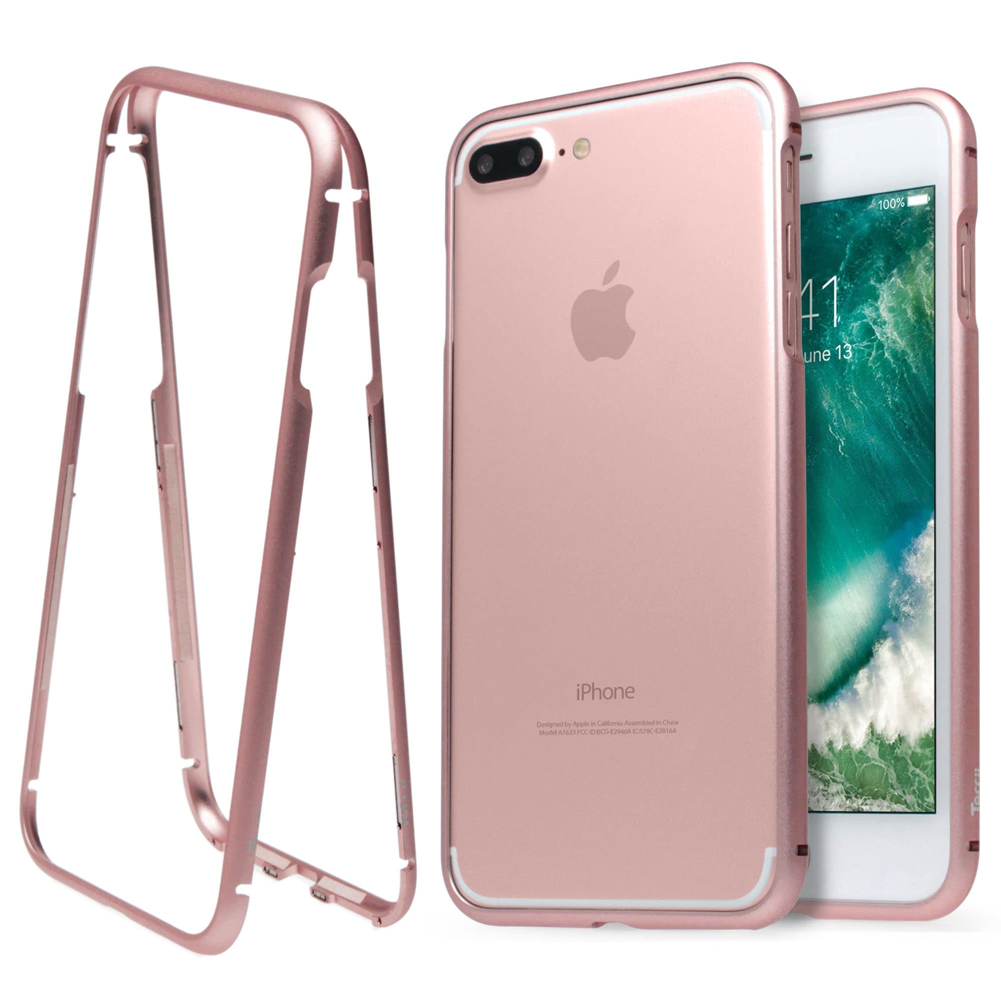 Магнитен алуминиев бъмпер и покрития за дисплея и задната част за iPhone 8 Plus, iPhone 7 Plus - Torrii MagLoop Bumper Case (розово злато)