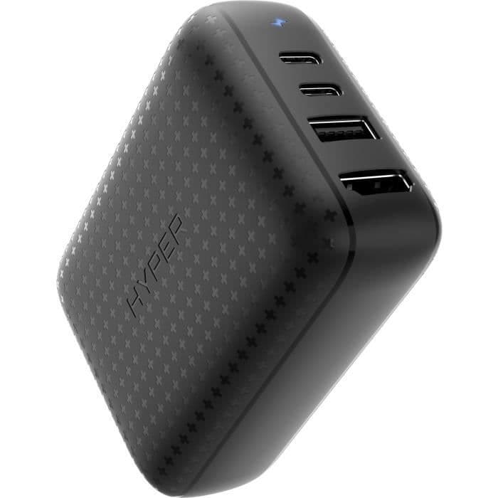 Захранване за ел. мрежа за лаптопи, смартфони и таблети с USB-C и USB-A изходи, HDMI порт и USB-C към USB-C кабел - HyperDrive USB-C GaN Powered Hub 60W (черен)