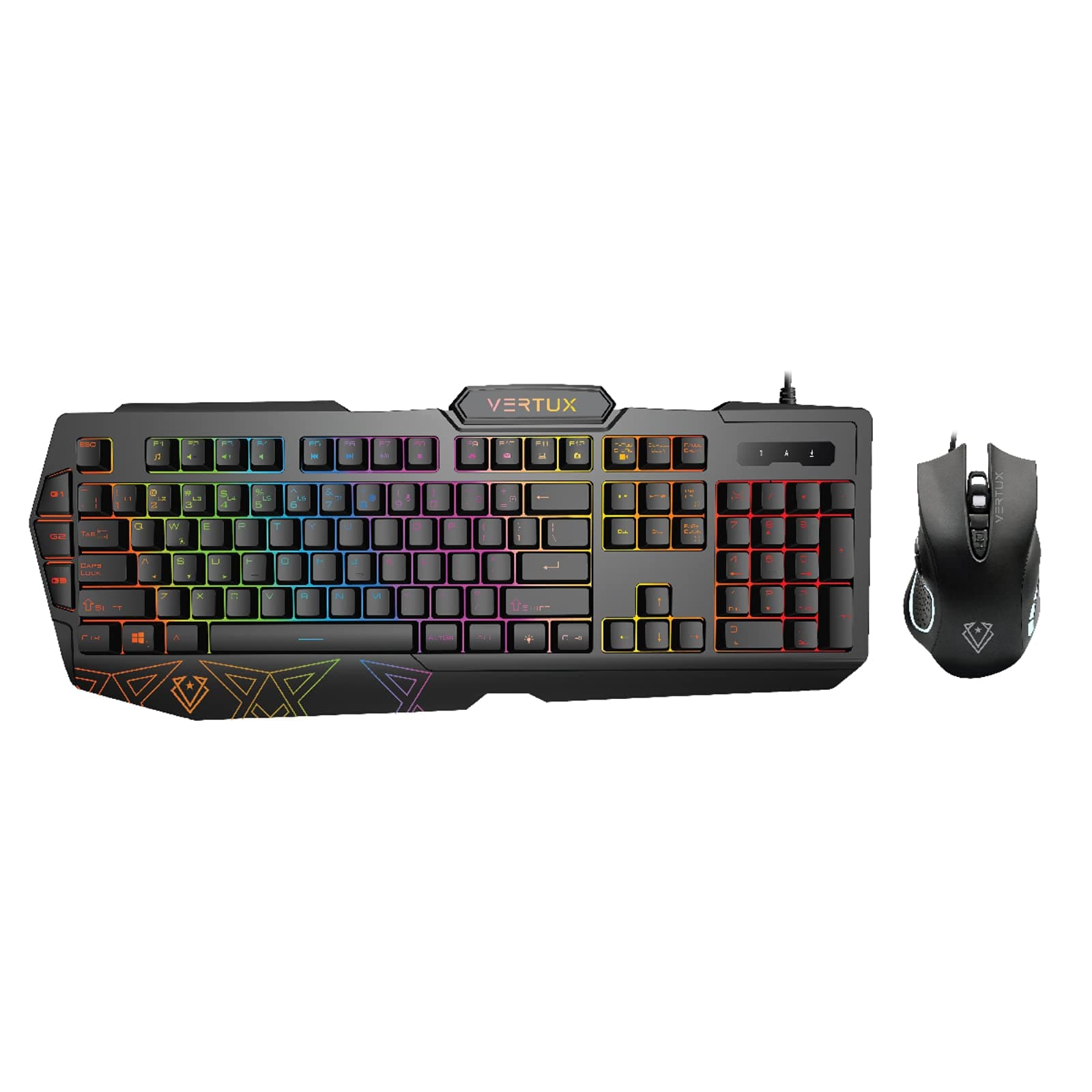 Комплект геймърска клавиатура с LED подсветка и мишка (за PC) - Vertux Vendetta Backlit Ergonomic Wired Gaming Keyboard & Mouse (черен)