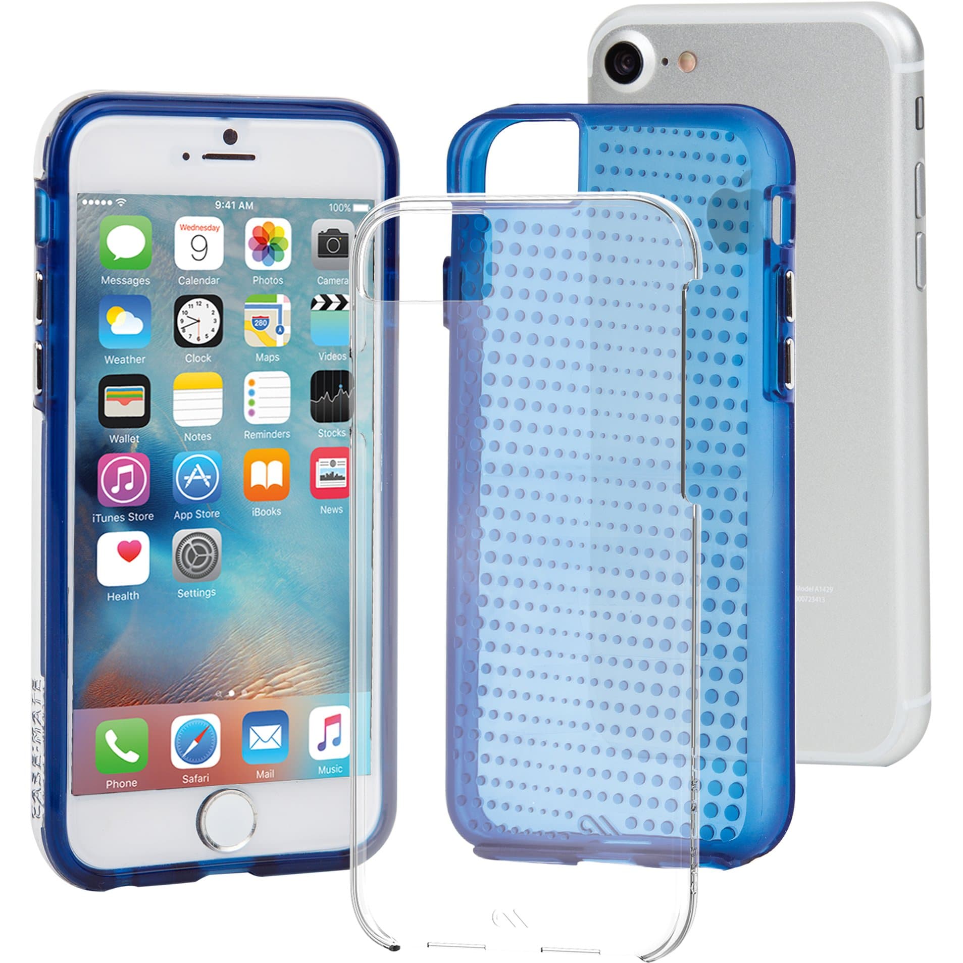 Калъф за Apple iPhone 6/6S/7, страничен с гръб, термополиуретан, CaseMate Naked Tough Translucent, син