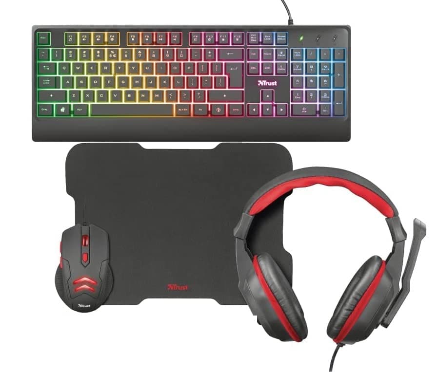 Комплект геймърска мишка, клавиатура, слушалки и пад - Trust Ziva 4-in-1 Gaming Set (черен)