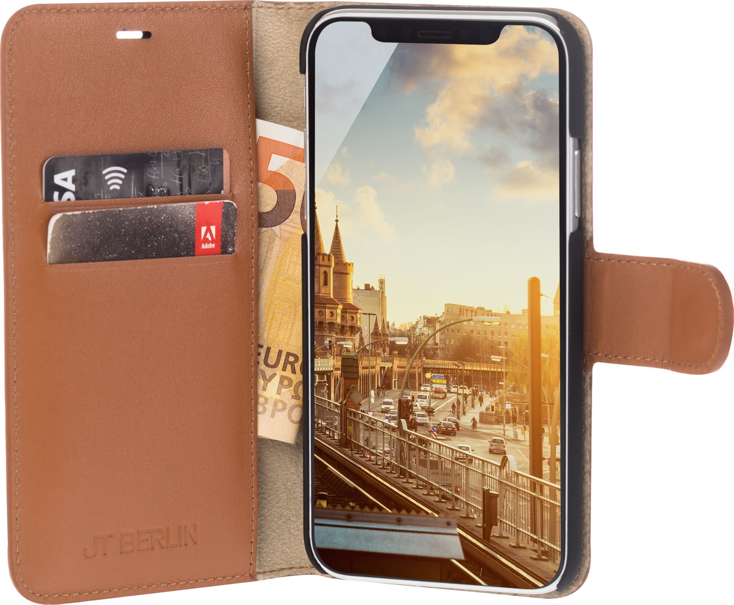 Калъф за Apple iPhone XS, естествена кожа, JT Berlin Kreuzberg 10289, тип портфейл, кафяв