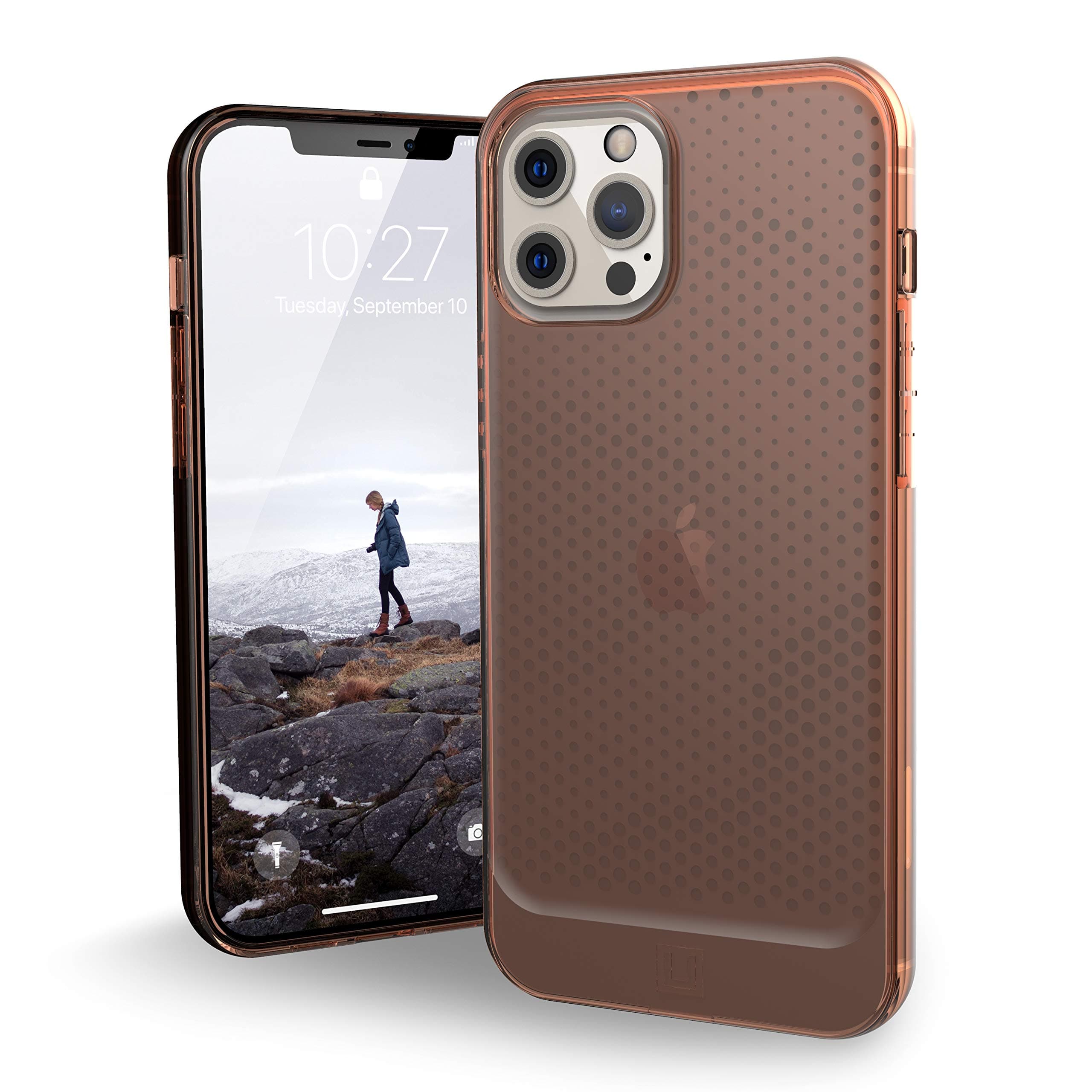 Калъф за Apple iPhone 12 Pro Max, удароустойчив, термополиуретанов, Urban Armor Lucent, оранжев/прозрачен