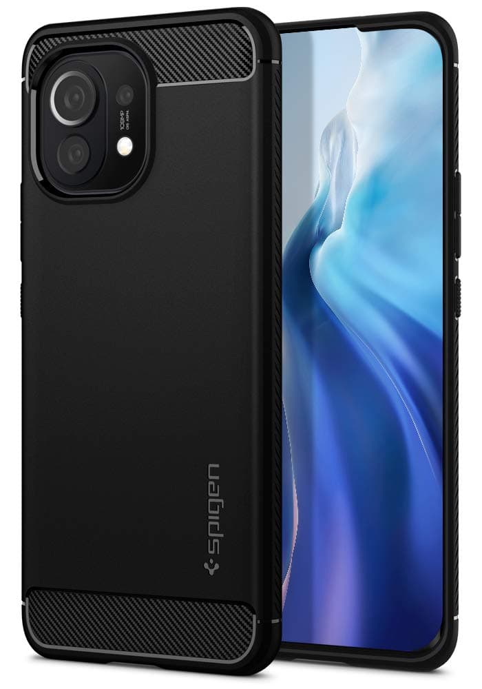 Калъф за Xiaomi Mi 11, термополиуретанов, Spigen Rugged Armor, черен