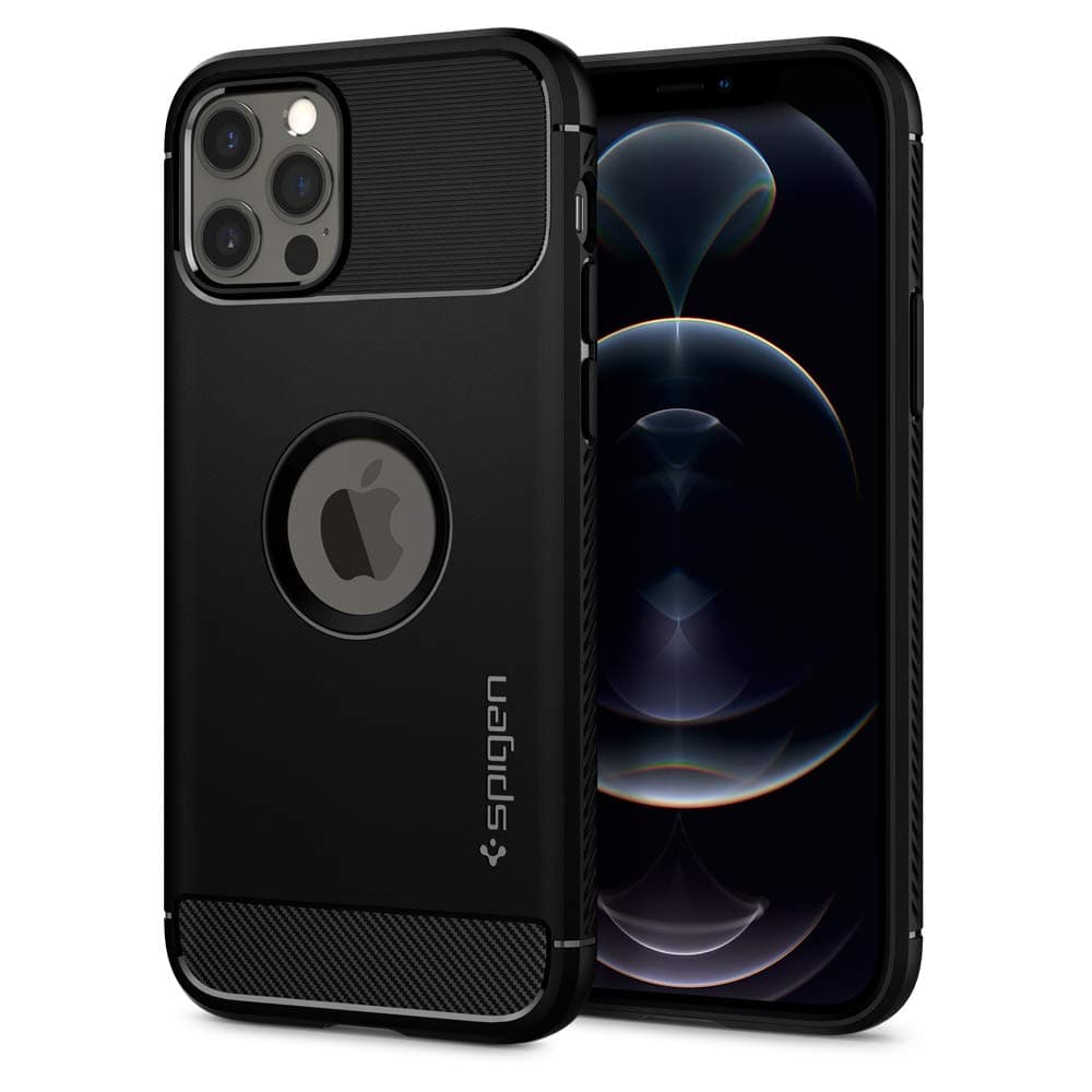 Калъф за Apple iPhone 12/12 Pro, термополиуретанов, Spigen Rugged Armor, черен