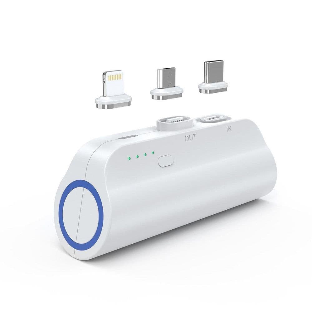 Външна батерия с microUSB, Lightning и USB-C магнитни накрайници - Choetech Mini Powerbank 3000mAh With Magnetic Connectors (бял)